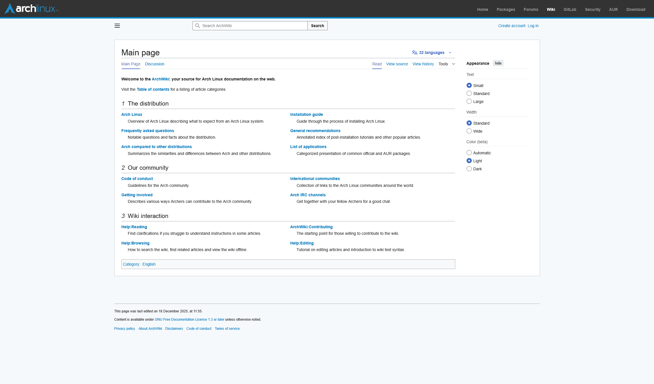 Arch Linux Wiki avaleht