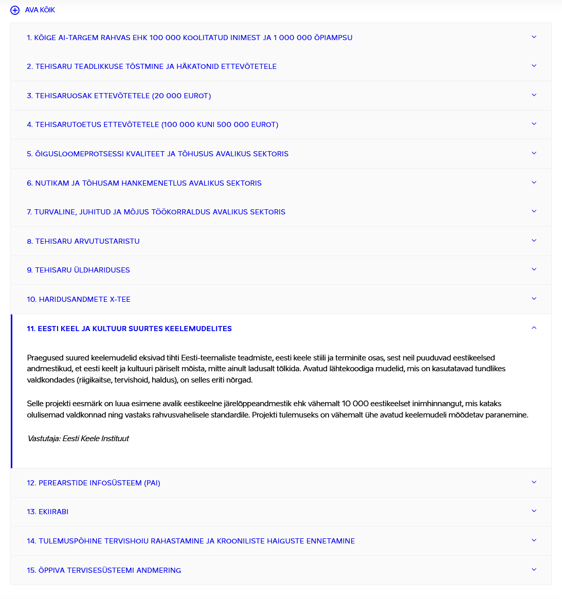 EestiAI projektide toetuspakkumised